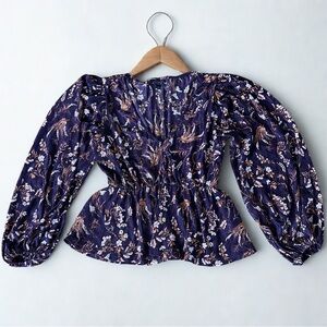 Topshop Purple/Maroon Floral Blouse Balloon Sleeve Sz M